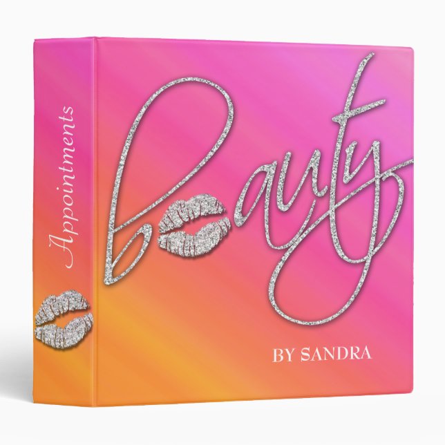 Makeup Artist Portfolio Binder Pink Lips Sparkle 2 (Front/Spine)