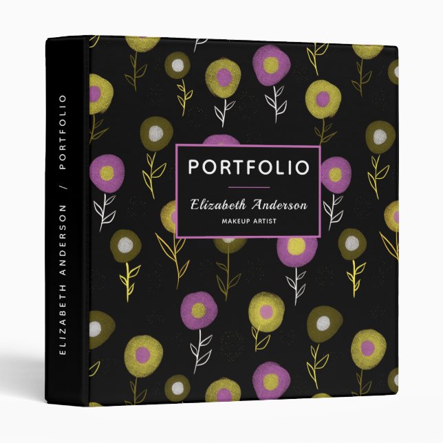 Makeup Artist Portfolio Botanical Floral Pattern Binder (Front/Spine)