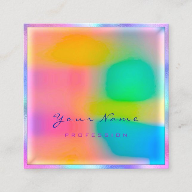 Makeup Artist Professional Modern Minimal Holograp Square Business Card (Front)