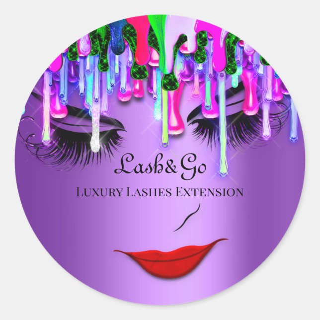 Makeup Artist Purple Lashes Product Red Drips 3D Classic Round Sticker (Front)