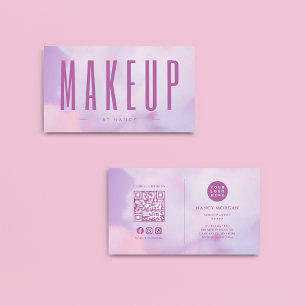 Makeup Artist QR Code & Logo Purple Holographic Business Card