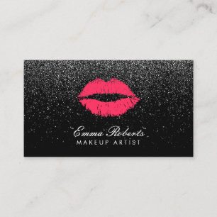 Makeup Artist Red Lips Black Glitter Appointment Card