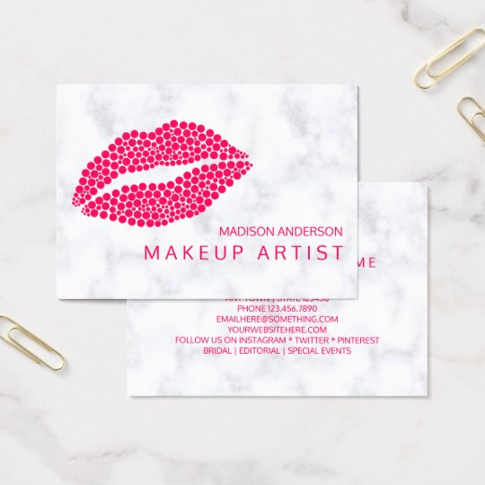 Makeup Artist | Red Lips Modern Dots Design Business Card