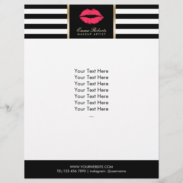 Makeup Artist Red Lips Modern Stripes Salon Flyer (Front)