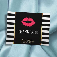 Makeup Artist Red Lips Modern Stripes Thank You