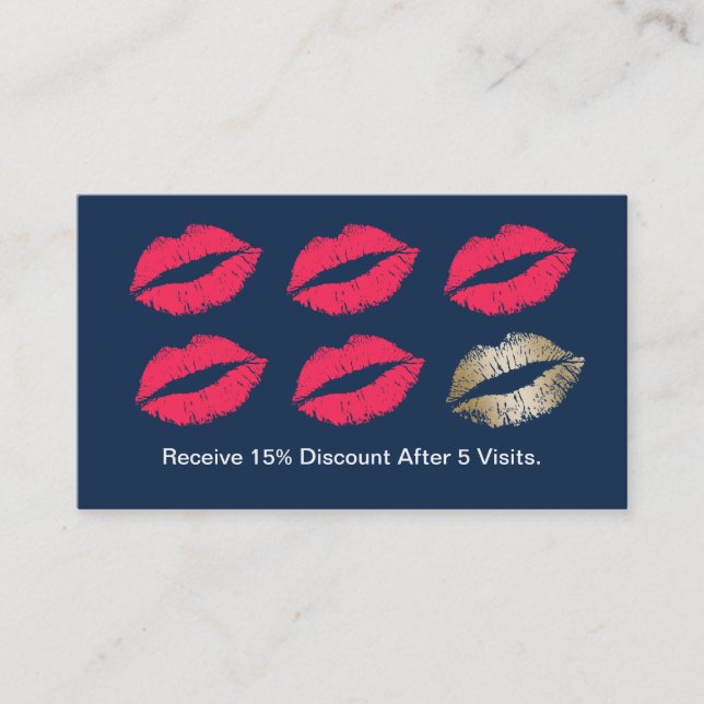 Makeup Artist Red Lips Navy Blue Loyalty Card (Front)