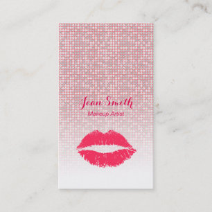 Makeup Artist Red Lips Pink Silver Glitter Business Card