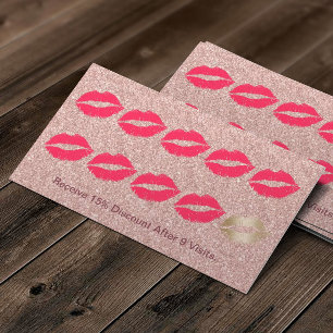 Makeup Artist Red Lips Rose Gold Glitter Loyalty Card