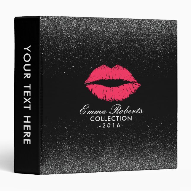 Makeup Artist Red Lips Trendy Black Glitter Salon Binder (Front/Spine)