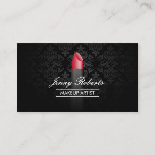 Makeup Artist Red Lipstick Elegant Damask Business Card