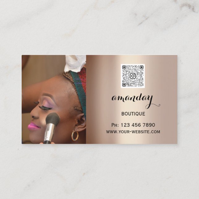 Makeup Artist Red Lipstick Rose Drip QR Logo Photo Business Card (Back)