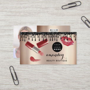 Makeup Artist Red Lipstick Rose Photo QR Logo Business Card