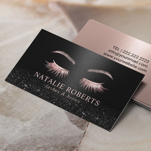 Makeup Artist Rose Gold & Black Eyelash Salon Business Card