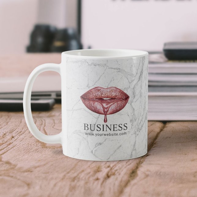 Makeup Artist Rose Gold Dripping Lips White Marble Coffee Mug (Creator Uploaded)