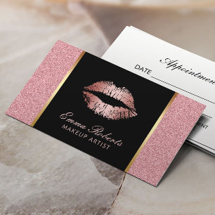Makeup Artist Rose Gold Glitter Lips Appointment Card