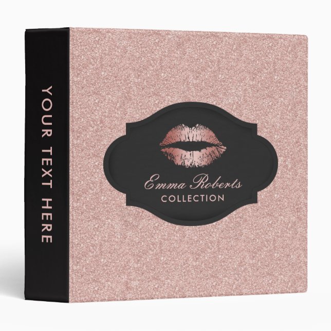 Makeup Artist Rose Gold Glitter Lips Modern Salon Binder (Front/Spine)