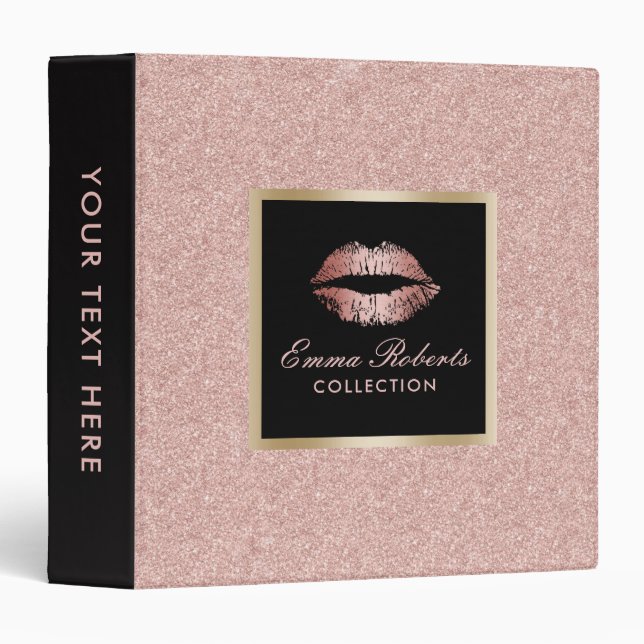 Makeup Artist Rose Gold Glitter Lips Modern Salon Binder (Front/Spine)