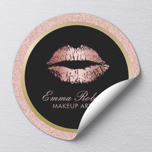 Makeup Artist Rose Gold Glitter Lips Modern Salon Classic Round Sticker