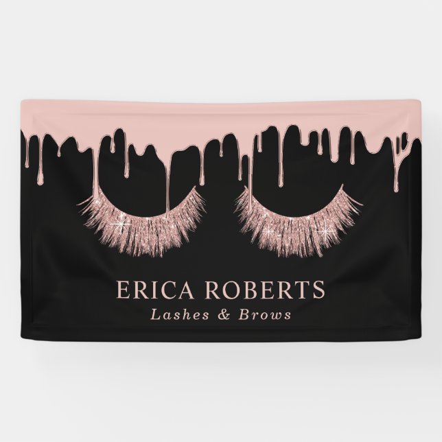 Makeup Artist Rose Gold Lashes Modern Dripping Banner (Horizontal)
