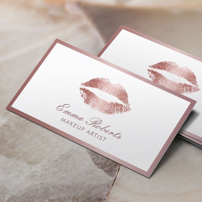 Makeup Artist Rose Gold Lips Beauty Salon Business Card (Creator Uploaded)