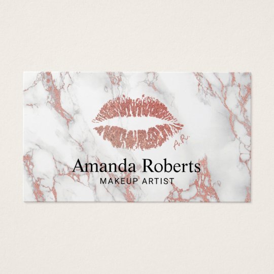 Makeup Artist Rose Gold Lips Charm Modern Marble Business Card