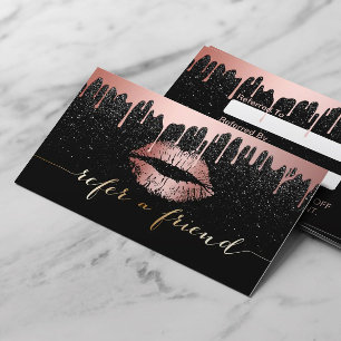 Makeup Artist Rose Gold Lips Dripping Referral Card