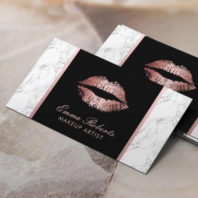 Makeup Artist Rose Gold Lips Marble Appointment Card (Creator Uploaded)