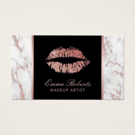 Makeup Artist Rose Gold Lips Trendy Marble Business Card