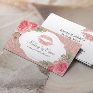Makeup Artist Rose Gold Lips Vintage Floral Salon Business Card