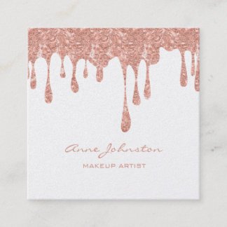 Makeup Artist Rose Gold Pink Glitter and Sparkle Square Business Card