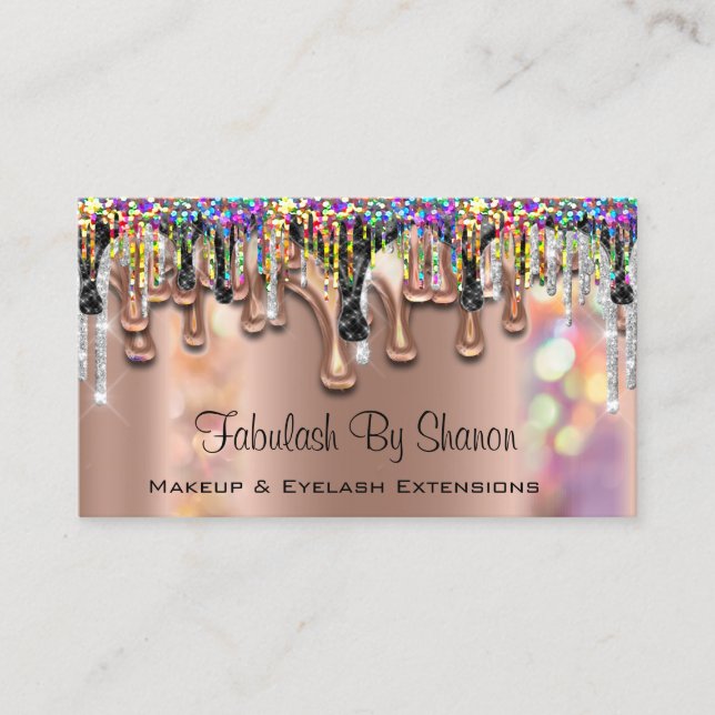 Makeup Artist. Rose  Gold Purple Lashes Holograph Business Card (Front)