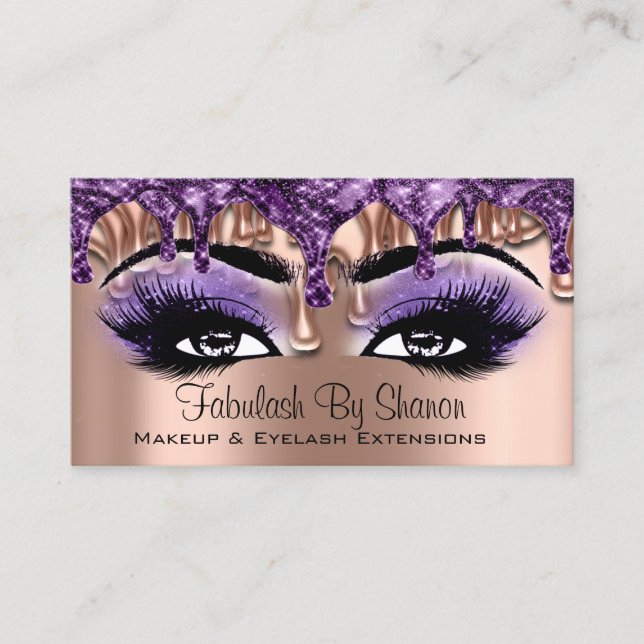 Makeup Artist Rose Purple Drips Eyes Lashes Business Card (Front)