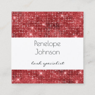 Makeup Artist Ruby Sparkle Glam Square Business Card