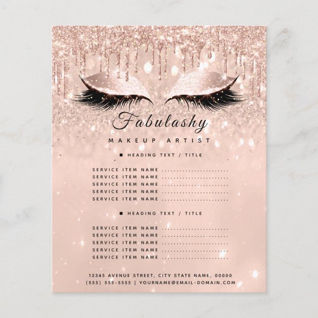Makeup Artist Salon Glitter Flyer Rose Price List2 (Front)