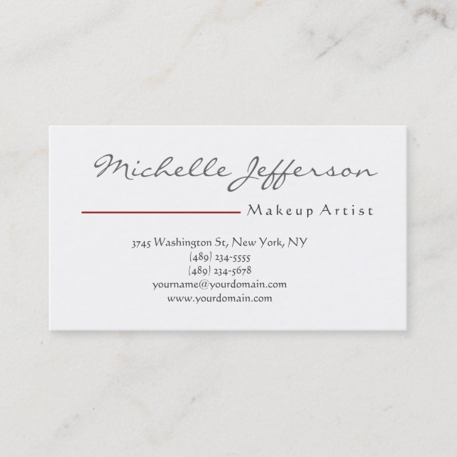 Makeup Artist Script Black White Red Business Card (Front)