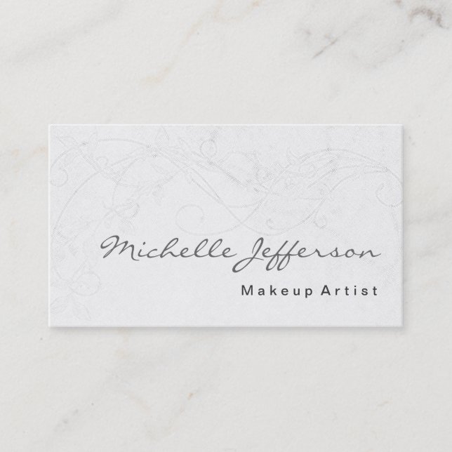 Makeup Artist Script Damask Pattern Business Card (Front)