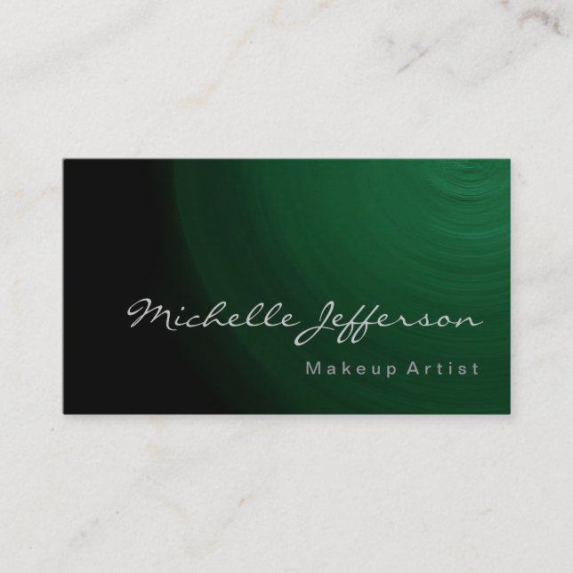 Makeup Artist Script Green Pattern Business Card (Front)