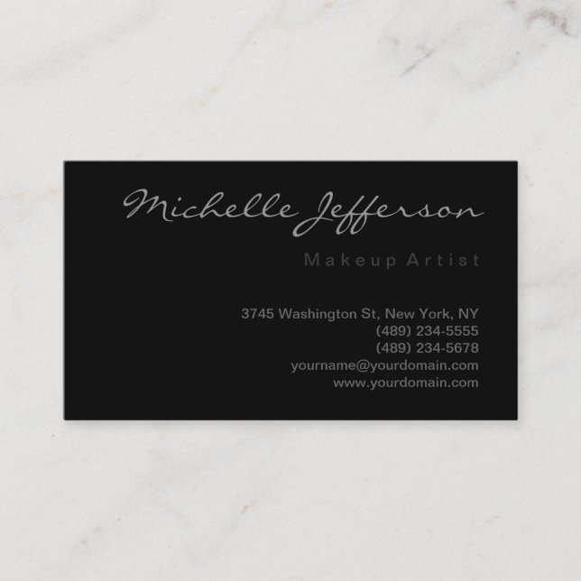 Makeup Artist Script Grey Black Business Card (Front)