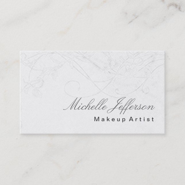 Makeup Artist Script Grey Pattern Business Card (Front)