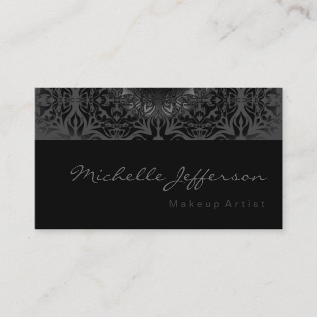 Makeup Artist Script Grey Pattern Business Card (Front)