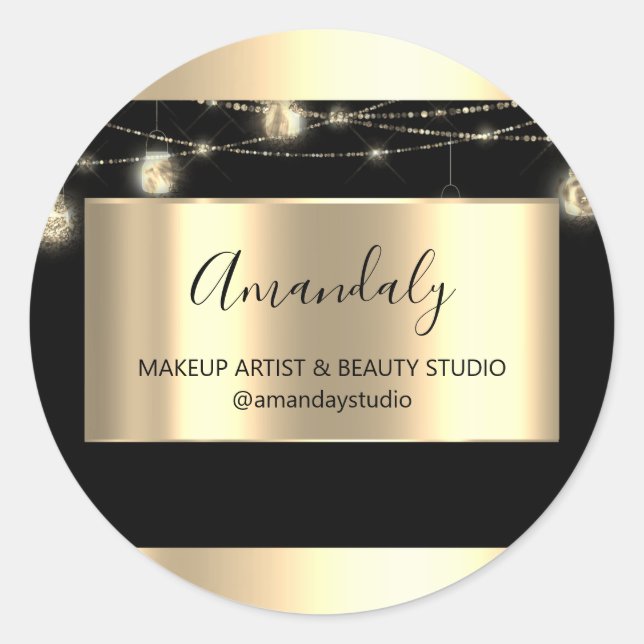 Makeup Artist Shop Framed Gold Favour Thank Black Classic Round Sticker (Front)