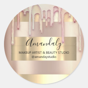 Makeup Artist Shop Framed Rose Gold Powder  Classic Round Sticker