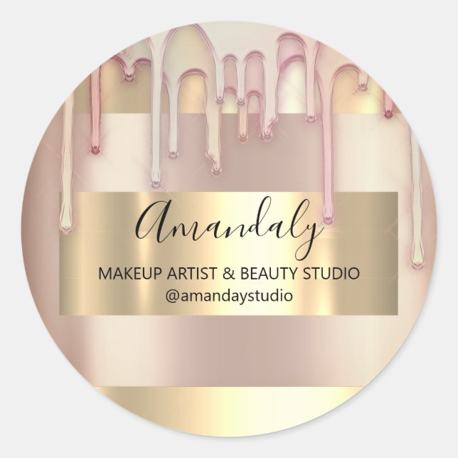 Makeup Artist Shop Framed Rose Gold Powder  Classic Round Sticker (Front)