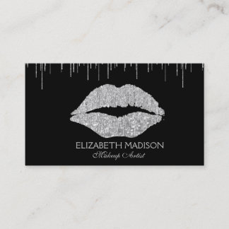 Makeup Artist Silver Glitter Lips Business Card