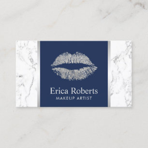 Makeup Artist Silver Glitter Lips Elegant Marble Business Card