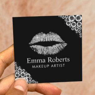Makeup Artist Silver Glitter Lips Modern Salon Square Business Card