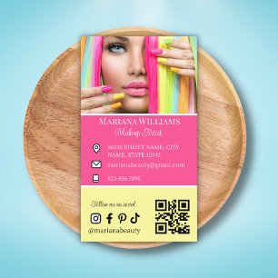makeup artist social media photo qr code colourful business card