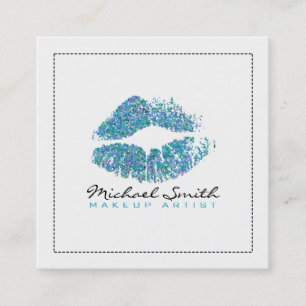 Makeup Artist Stylish Colourful Glitter Lips #15 Square Business Card