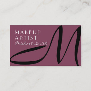Makeup Artist Stylish Monogram Modern Deep Ruby Business Card