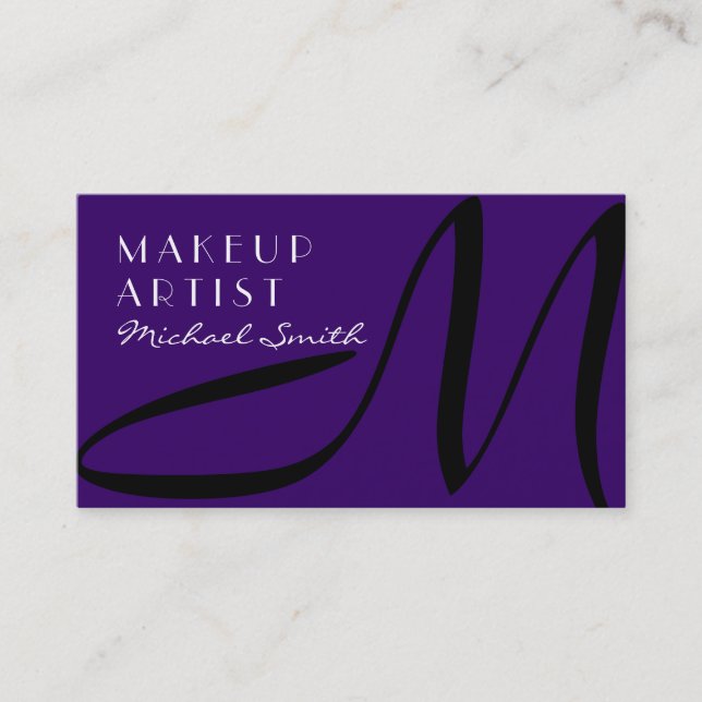Makeup Artist Stylish Monogram Modern Deep Violet Business Card (Front)